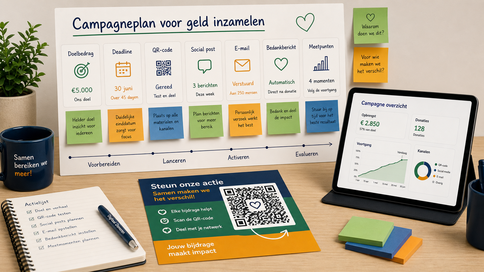 Campagneplan voor geld inzamelen met QR-code en bedankbericht