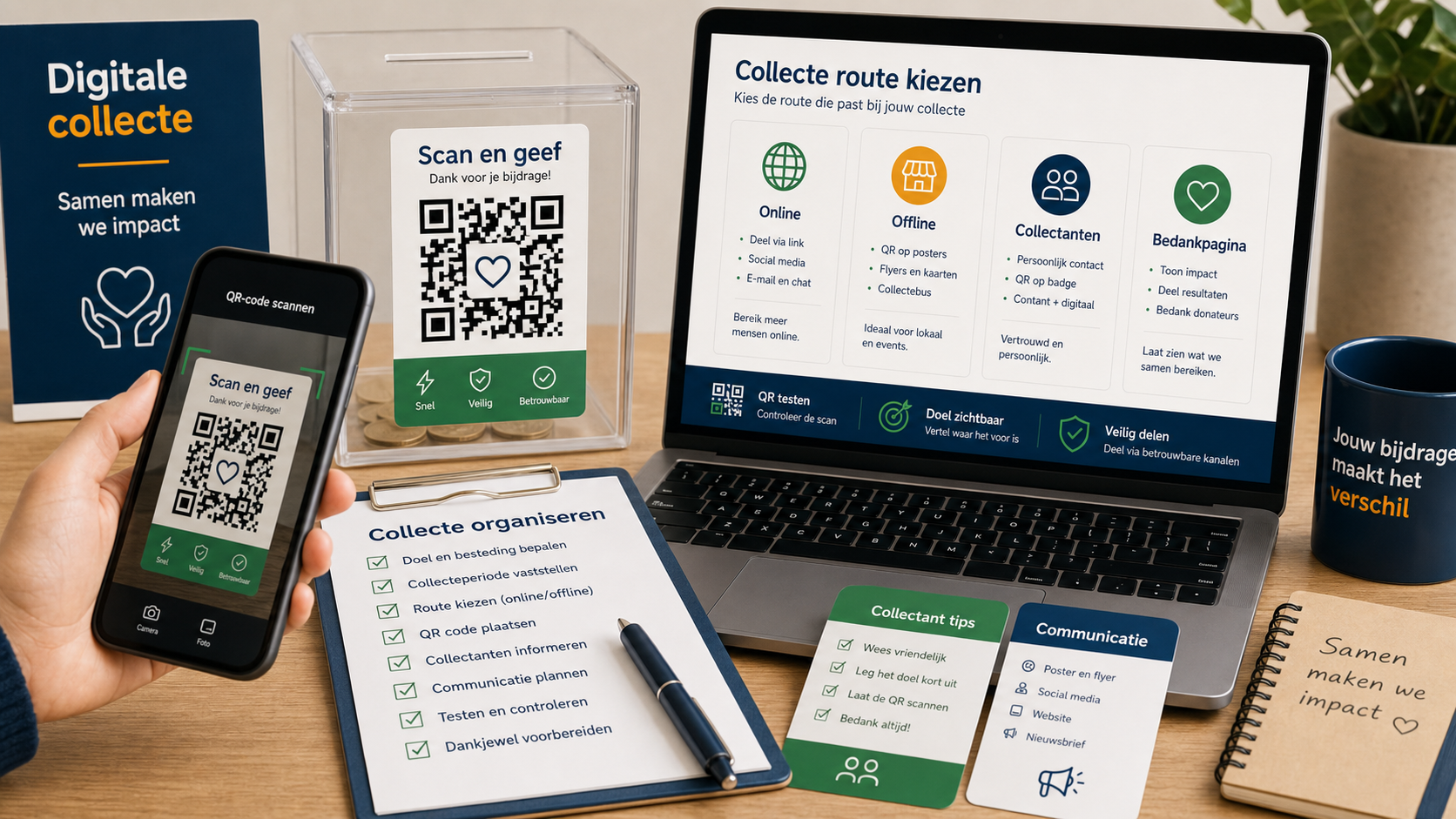 Digitale collecte met QR-code, collectekaart en mobiele betaalroute