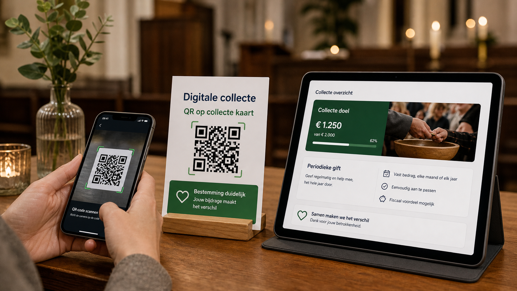 Digitale collecte voor kerk of diaconie met QR-kaart