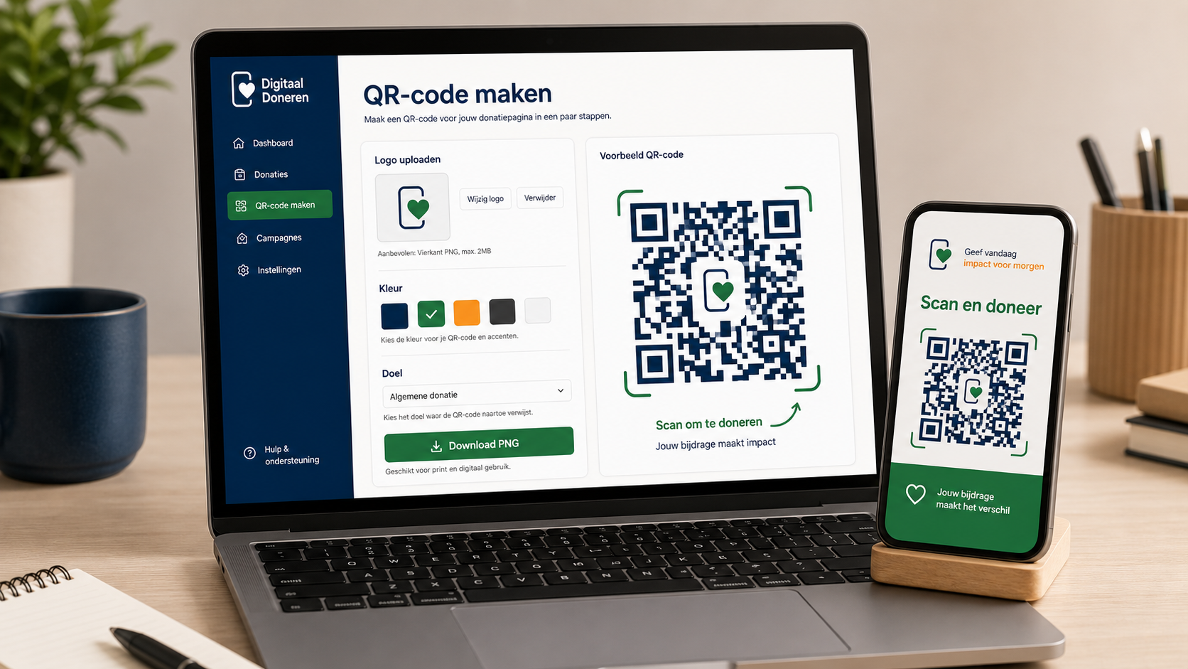 QR-code maker met logo uploaden en PNG-download