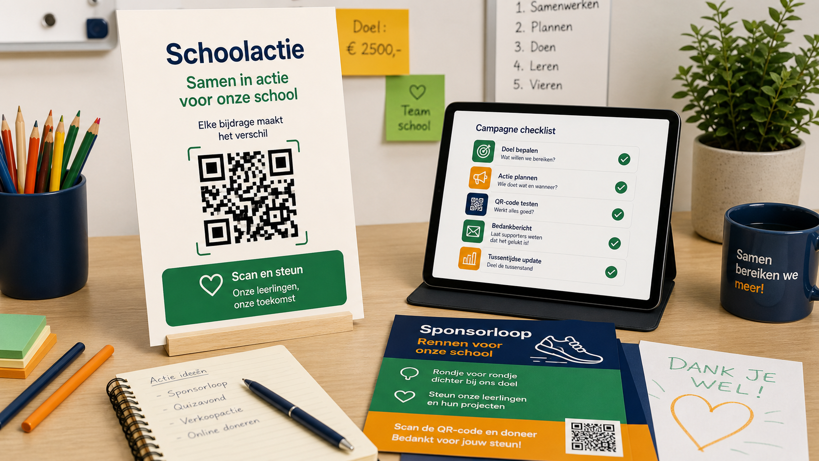 Schoolactie met sponsorloop, QR-code en campagnechecklist