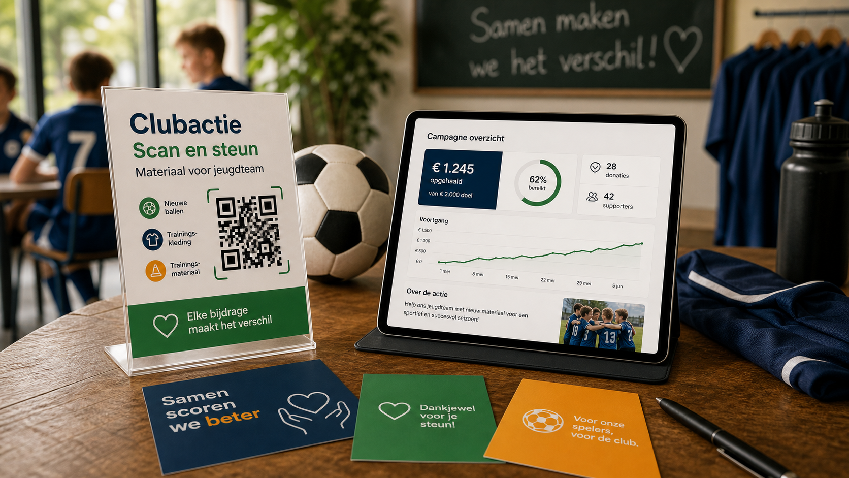 Geld inzamelen voor een sportclub met QR-flyer en campagnedashboard