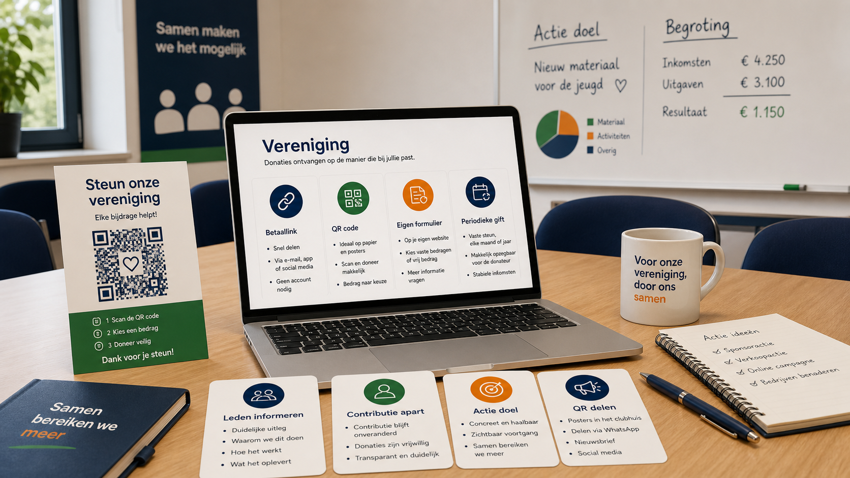 Donaties ontvangen voor een vereniging met actiepagina en QR-code