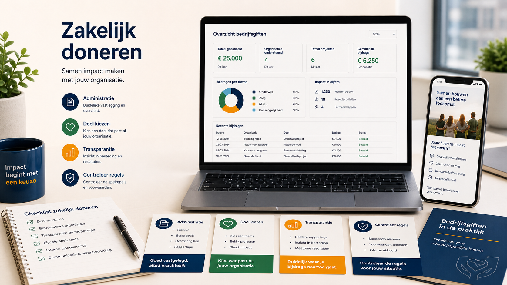Zakelijk doneren met administratie, transparantie en broncontrole